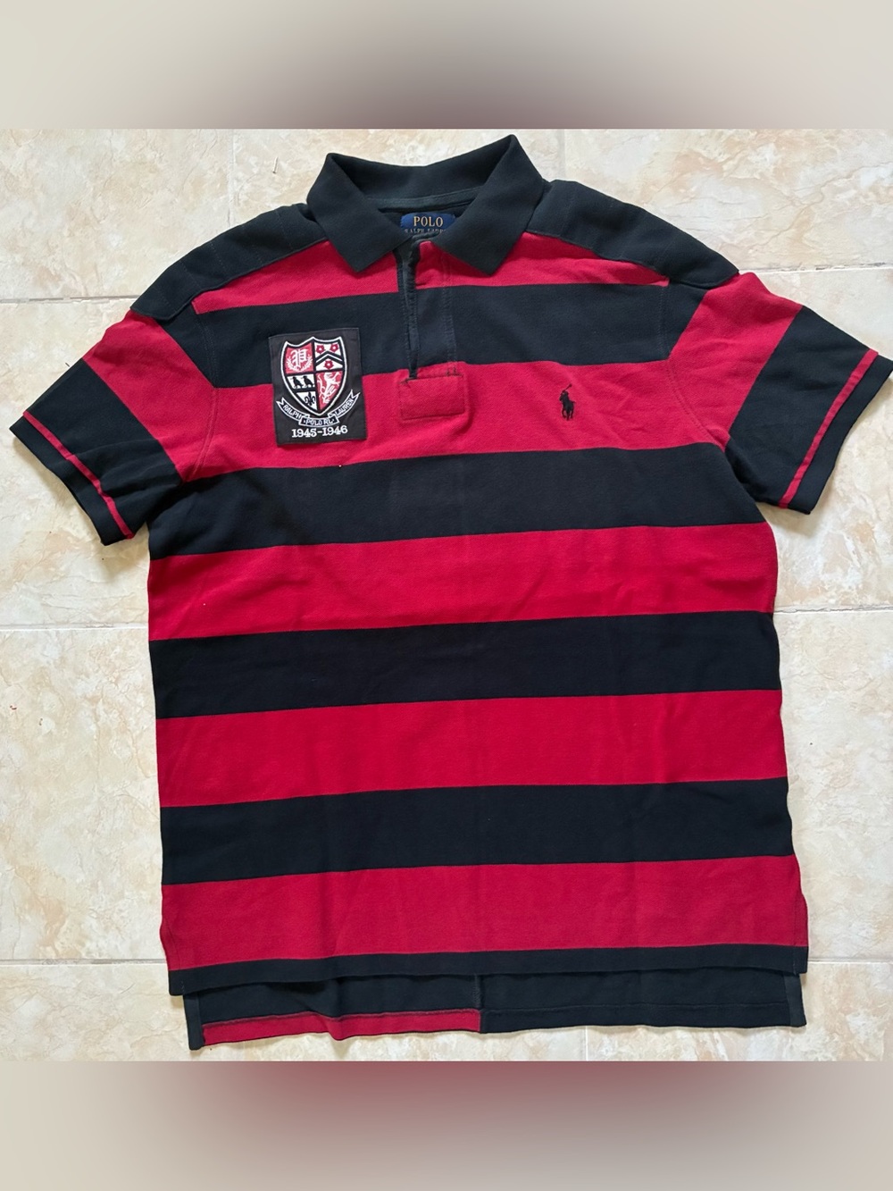 Ralph Lauren Black & Red Striped Rugby Polo Shirt